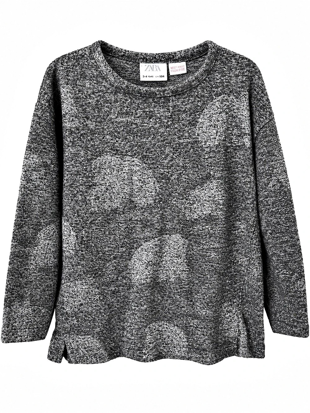 Zara Kids Girls Charcoal Grey Marled Knit Long Sleeve Sweater 3-4Y
